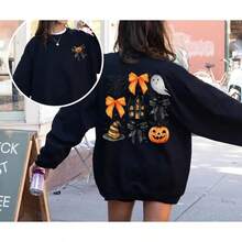 Coquette Pumpkin Ghost Halloween Sweatshirt, Halloween Bows Pumpkin Sweater - 樣式1 - 查看 4