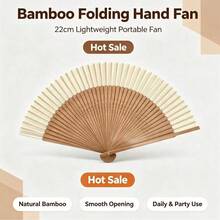 22cm Bamboo Bone Hollow Carved Folding Fan, Cream White Plain Surface, Chinese Style Portable Everyday Hand Fan - A - View 5