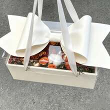 1pc Large Transparent Gift Box With Bow, Foldable Window Gift Packaging Box, Ribbon Handle Bag, Suitable For Holiday Gifts, Floral Packaging, Birthday Anniversary Gift Storage, Wedding Party Return Gift Empty Box - White - View 7