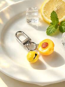 1 Set Summer Fresh INS Style Translucent Peach & Yellow Peach Edible-Inspired Bell Keychain Pendant, Suitable For Student Girls' Daily Outfits, Can Be Hung On Backpacks, Commuter Bags, Car Keys, Casual Outings, Best Friend Gift, 3D Realistic Fruit Shape Versatile Bag Accessory Decoration - Multicolor - View 6