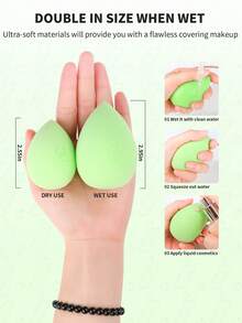 docolor Pea Pod 3 PiecesMakeup Sponge Collection – Teardrop + Chisel + Curvy Waist, Versatile Wet/Dry Applicators For Seamless Finish, Complete With Pea-Shaped Storage Case - Green - View 7
