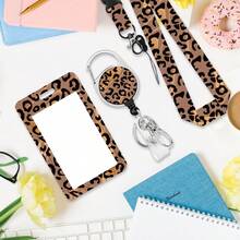 Personalized ID Badge Set With Lanyard, Featuring A Retractable Badge Holder, Retractable Clip, And Detachable Neck Lanyard, Vertical Design - Suitable For Women, Nurses, Doctors, Students, And Teachers (Leopard Print Version) - Leopard - View 6