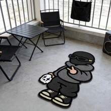 1件裝卡通抽象小孩拿骷髏頭不對稱客廳地毯，臥室裝飾，居家休閒地毯，裝飾地毯，臥室裝飾，小地毯，地毯，居家裝飾，客廳地毯，客廳小地毯，臥室地毯，客廳居家裝飾，戶外地毯，可機洗地毯 - 多色 - 查看 3