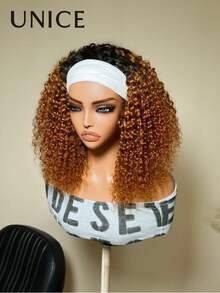 UNice Blend Secure 10 Seconds Flip-Over Half Wig Jerry Curly 3 In 1 Flip Over 3/4 Half Wig With Drawstring Beginner Friendly 100% Human Hair Wig Copper Ombre Color Machine Made Wig Put On And Go - SNatural/Orange - View 9