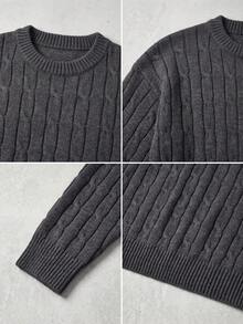 GRDR Men's Casual Cable Knit Crew Neck Long Sleeve Sweater - Grey - View 9