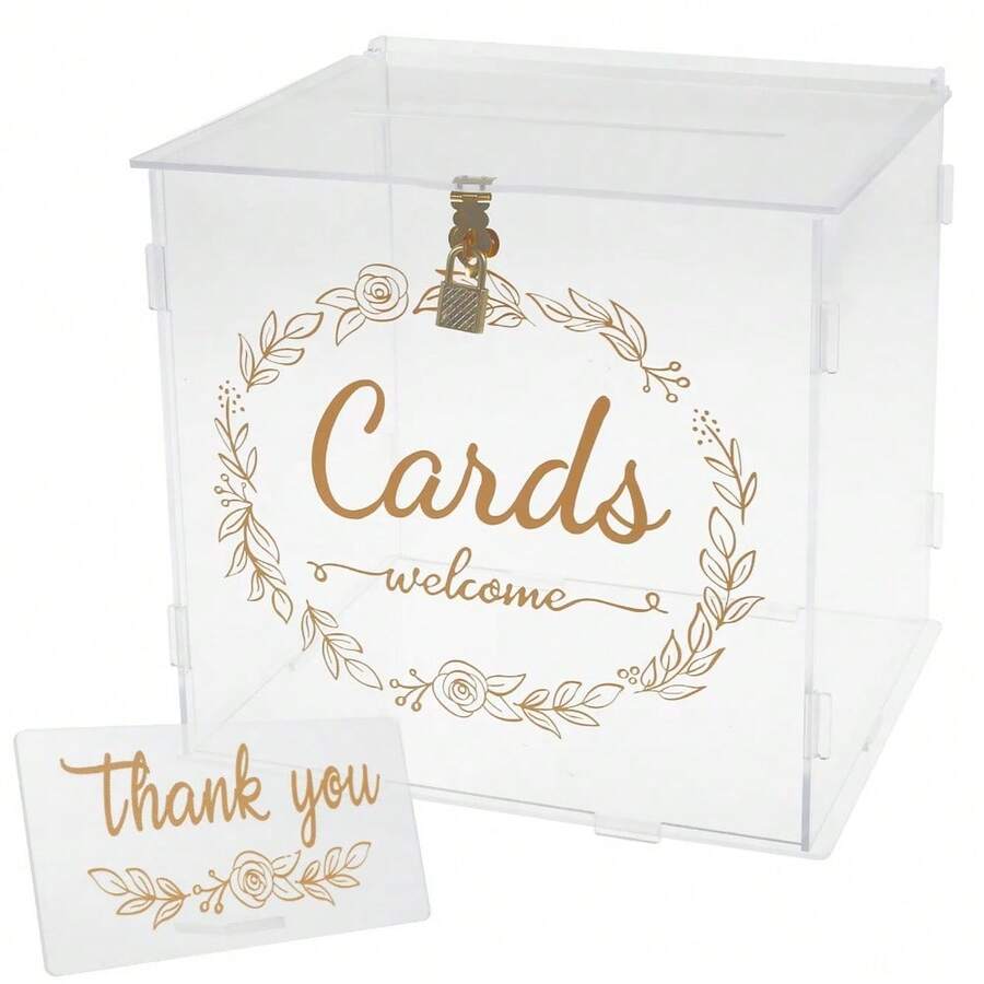2D Personalized Card Box, Customizable Text Content, Elegant Transparent Card Box With Lock, Suitable For Weddings, Birthday Parties, Graduation Ceremonies And Special Occasions, Card Storage Box - A - View 1