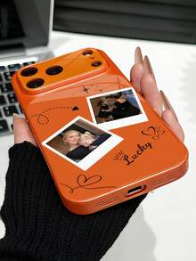 1 buah Casing Ponsel Kaca Tempered Jendela Besar Mewah DIY Kustomisasi Ganda dengan Foto & Nama, Anti Jatuh, Kompatibel dengan Apple Duo/18ProMax/17ProMax/16Pro/15/14Plus/13Pro/12ProMax/11, Pelindung Premium Cakupan Penuh - Jeruk - View 6