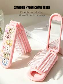 Cute Cat Print Folding Comb With Mirror, Portable Pocket Travel Hairbrush, Foldable Mini Styling Detangling Comb, Compact Hair Styling Tool For Women, Girls, Teens, Suitable For Daily Hair Care, Outdoor Travel, Vacation, Bag Carry, Dorm Use, Holiday And Birthday Gift - Multicolor - View 7