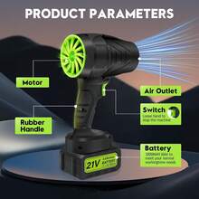 Soplador de hojas inalámbrico portátil, con una velocidad de hasta 600,000 RPM, viene con 2 baterías de 3.0Ah y un cargador. - 1 - Ver 7