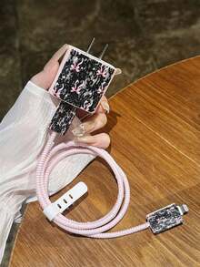 5-In-1 Lace Bow Pattern Charging Adapter Protector Case Set, Compatible With Apple 20W/18W Charger, Compatible With Iphone 16 Pro Max/15/14/13/12/11, Dust-Proof And Anti-Drop, Minimalist Premium Design - Multicolor - View 4