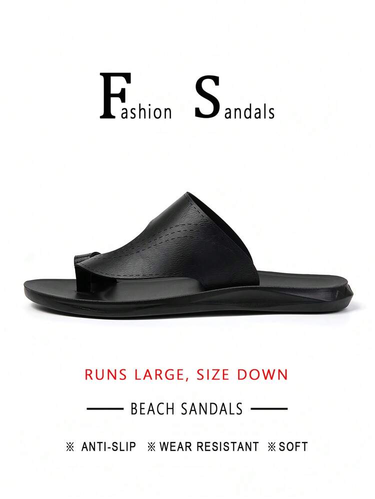 Men's Casual Beach Flip Flops, Fashionable Carved Line Design, Vacation Style, Dual-Use Comfortable Soft Sole Flat Thong Sandals - All Black - View 10