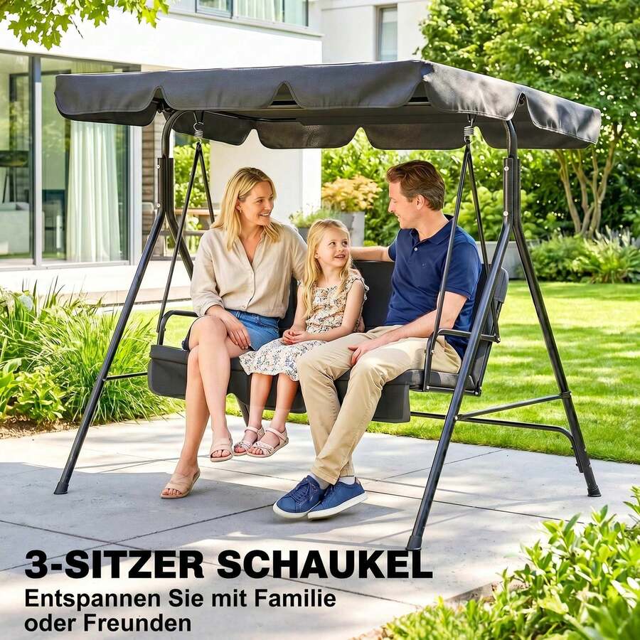 3-Seater Swing Garden Lounge Swing Bench, Weather-Resistant, 172 Cm X 110 Cm X 153 Cm, Black - 黑色 - 查看 1