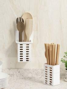 1pc Multi-Function Dual-Use Hollow Drainage Storage Cup, Countertop And Wall-Mount Universal, Toothbrush And Toothpaste Holder, Wall-Mounted Bathroom Comb And Razor Storage Rack, Drill-Free Bathroom Shelf, Kitchen Utensil Storage Rack, Stationery Pen Holder - Multicolor - View 7