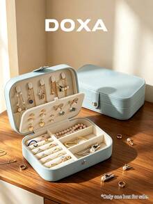 DOXA Light Blue Travel Jewelry Box, Portable Jewelry Storage Box, Multi-Compartment Ring, Earring, Necklace Organizer - Blue - View 1