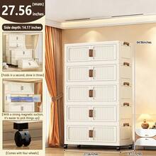 2/3/4/5-Tier 35.43-Inch Wide & Thickened Wardrobe With Wheels, Foldable Storage Cabinet, Multi-Functional Portable Modular Storage Box With Lid, Large Capacity Foldable Storage Trunk With Doors, Suitable For Bedroom Quilt And Clothing Storage. - Solid Color - View 16