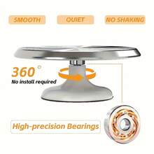 1Pc 10 Inch Aluminium Alloy Rotating Cake Turntable, Silent Smooth Spinning Decorating Stand, Heavy-Duty Handy Baking Accessory For Cake Decorating, Dessert & Pastry Making - Silver - View 4