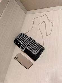 Dedoo 輕量商務休閒風水鑽裝飾迷你抽繩水桶包，婚禮用品 - 黑色 - 查看 4