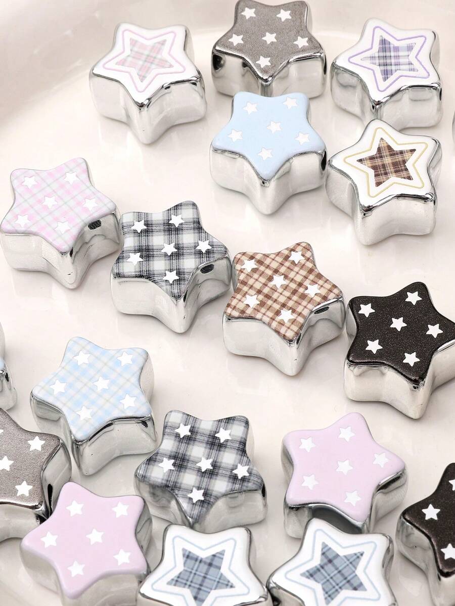 10pcs Acrylic Minimalist Star Beads, Silver Grey Large Hole Loose Beads For DIY Bracelets, Keychains, Necklaces, Stationery Pens, Holiday Decorations, Abacus Beads, Tassel Dream Catcher Making, Hanging Rope Beads