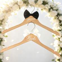 1pc Wedding Hanger, Groom & Bride Outfit Hanging Rack, Silk Ribbon Bow Print Design, Thanksgiving, Wedding Venue, Bridal Room, Wardrobe, Dress Display, Suit Storage, Wedding Decor Hanger - Multicolor - View 5