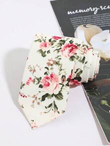 1pc Women's Casual Elegant Multi-Color Rose Hand-Tied Narrow Tie - Beige Hand-knotted - View 6