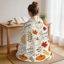 1pc Thanksgiving Autumn Decor Throw Blanket, Autumn Pumpkin Maple Leaf Berry Pattern Flannel Single-Sided Printed Blanket, Perfect For Holiday, Birthday, Sofa And Home Decor - Multicolor - View 9
