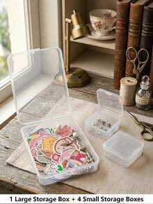 1/4/6pcs Square Transparent Sticker Storage Box, Desktop Organizer, Transparent Plastic Divided Storage Box, Dust-Proof Accessory Storage Box, Sticker And Small Item Sorting Storage Box, Art Supplies Storage - Multicolor - View 11