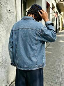 Men's Denim Jacket; A Vintage-Washed, Long-Sleeved Denim Jacket, Perfect For Everyday Casual Wear. - Light Denim Blue - View 3