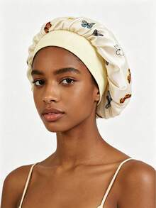 1pc Adjustable Elastic Double Layer Two-Color Satin Sleep Cap, Reversible Double Layer Sleep Cap, Non-Slip, Suitable For Women With Curly And Natural Hair, Hair Protection - Multicolor - View 3