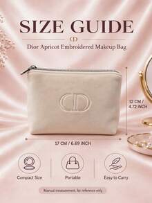 Dior 迪奧杏色刺繡化妝包17×12cm，合成皮革布料，順滑銀拉鍊，適合收納美妝小物件，自用送禮都合適 - 杏色 - 查看 4