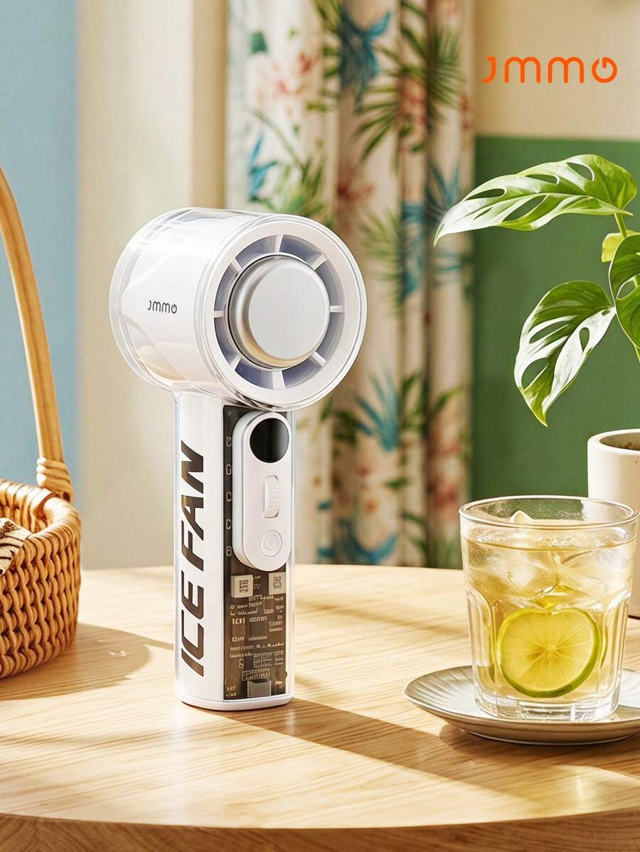 JMMO Portable Handheld Fan With Digital Display, USB Rechargeable Mini Personal Fan, 3000mAh Battery, High Speed Cooling For Outdoor Activities, Travel, Work, Wearable Cooling Fan, Compact Mini Fan,Commencement,Graduation Ceremony - White - View 1
