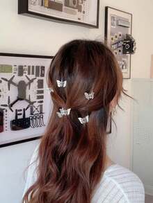 20pcs Y2K Mini Iridescent Butterfly Hair Clips, Transparent Aurora Small Butterfly Hair Claw, Cute Small Hair Claw, Sweet Fairy-Like Bangs Side Hair Accessory, Women's Hair Accessory, Gift Recommendation - Clear - View 6