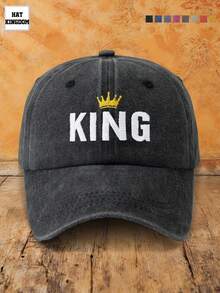 MAKEFGE 1件中性戶外休閒時尚字母刺繡皇冠 KING 水洗防曬可調尺寸軟頂棒球帽，適合日常配戴 - B型 - 查看 12