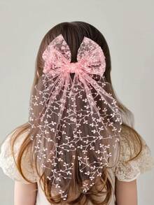 1pc Lace Embroidered Bow Headband, Chiffon Ribbon Hair Clip, Versatile Hair Accessory Suitable For Photoshoot, Travel, Wedding - Multicolor - View 17