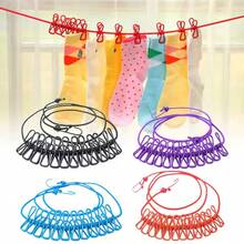 Portable Indoor/Outdoor Clothesline With Clips, Windproof And Anti-Slip, Nylon Perforated Rope, Suitable For Travel, Camping, Rental, Dorm, Hotel, Includes Storage Bag Set - Multicolor - View 5