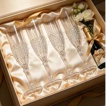 1/2/4/12pcs Vintage Embossed Champagne Goblets, 3D Diamond Pattern Carved Design, Elegant Slender Stem, Suitable For Parties, Weddings, Gatherings, Banquets, Afternoon Tea, Atmospheric Home Entertaining Ritual Ware - View 5
