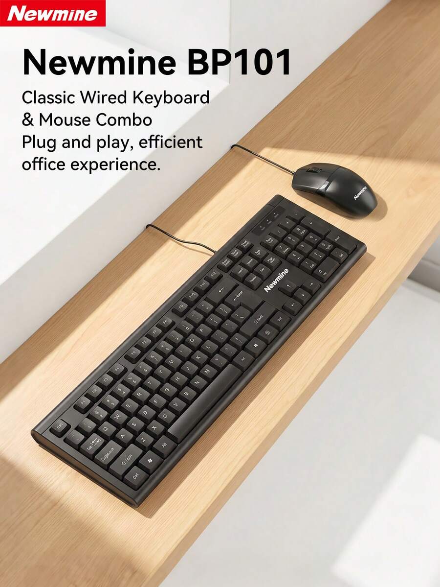 Kombo Keyboard dan Mouse Berkabel Newmine, Pasang dan Mainkan, Tanpa Driver, Pemosisian Presisi 1600 DPI, Karakter Tahan Aus Definisi Tinggi, Desain Ergonomis Ultra Tipis, Bahan ABS Tahan Lama, Cocok untuk Laptop dan Desktop - View 1