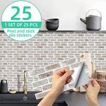 25pcs Simulated Crystal 2D Textured Tile Wall Stickers, Self-Adhesive Kitchen Stove Anti-Oil Stickers, Bathroom Waterproof Stain-Resistant Renovation Stickers, Dining Room Wall Decor Stickers - SPT-1154 - View 2