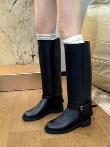 Women's 2026 Early Autumn New Leather Flat Riding Boots, Vintage Below-The-Knee Fashion Tall Boots - Black - View 4