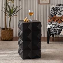 60CM Height Three-Dimensional Embossed Pattern Design Retro Side Table Retro Wooden Nightstand Black,No Assembly Required - 黑色 - 查看 2