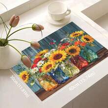 1pc Sunflower Floral Pattern Absorbent Drying Mat, Kitchen Decor Coffee Machine Mat, Laundry Room Accessory Handmade Coffee Pot Drip Tray, Kitchen Floor Mat, Dining Table Mat, Kitchen Countertop Dish Drying Mat, Breakfast Mat, Heat-Resistant Drip Tray With Non-Slip Pad, Diatomaceous Earth Drip Tray, Stain-Hiding, Super Absorbent Kitchen Drip Tray, Easy-To-Clean Dish Rack Mat, Perfect For Kitchen, Dining Table, Coffee Shop, Bar, Holiday, Party, Home Decor, Holiday Gift - Multicolor - View 7
