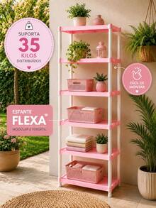Estante Plástica Multiuso FLEXA 407 Rosa Bebê 6 Prateleiras Modular Organizadora - Visão 2