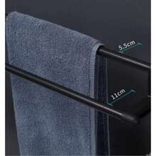 Porta Toalha Para Banheiro DUPLA CAMADA COM GANCHOS Sem Furo Com Suporte De Adesivos Multiuso - Preto - Visão 5