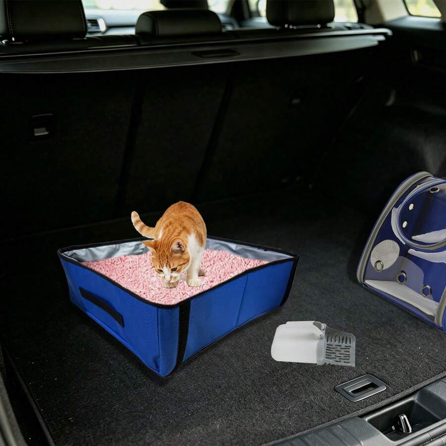 Foldable Portable Cat Litter Box, Collapsible Travel Cat Toilet, Suitable For Car Road Trips - S-checkered - View 1
