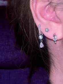 1 buah Anting Tusuk Tulang Rawan Rumbai Tetesan Air Bulan Berkedip, Anting Tusuk Berlapis Lucu untuk Wanita - Liontin berbentuk tetesan air - View 2