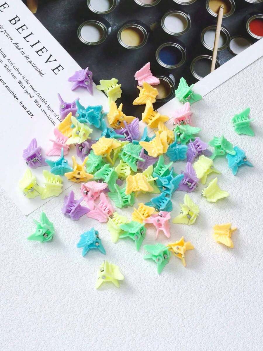 50pcs Girls Cute Colorful Butterfly Mini Hair Clips, Summer Suitable For Girls Colorful Butterfly Mini Hair Clips, Hair Accessories Princess Bangs Clips Small Hair Clips Random Color - Multicolor - View 1