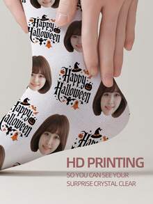 1 Pair Customizable Face Pattern Men's Mid-Calf Socks, Unisex Couple Socks For Men And Women, Can Print Any Face On Socks, Personalized Photo Socks, Fun Customized Image Mid-Calf Socks, Suitable For Valentine's Day, Birthday, Gift, Halloween And Other Occasions, Personalized Customization - Multicolor - View 4