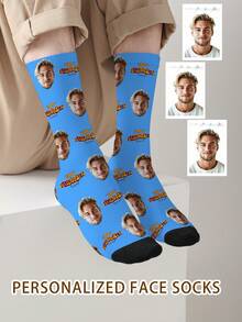 1 Pair Customized Face Pattern Socks, Unisex Couple Socks, Personalized Photo Socks, Custom Printed Socks, Funny Face Socks, Custom Pattern Socks, Print Any Face Pattern On Socks, Anniversary Gift, Valentine's Day Gift, Unique Birthday Gift, Personalized Collectible - Multicolor - View 4