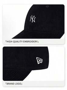 New Era Baseball Cap, White Small NY Logo Embroidered Black Curved Brim Hat, Unisex Adjustable Sports Cap - Black - View 5