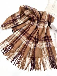1pc Universal Multi-Color Plaid New Style Versatile Casual Scarf Suitable For Autumn/Winter Use - Chestnut Brown Coffee - View 6