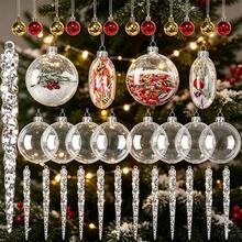 Christmas Decoration Set, Fillable Transparent Plastic Ornaments, Acrylic Icicle Hanging Decor, Red & Gold Christmas Baubles, For Christmas Tree Decoration, DIY Handmade Holiday Party Decor - Clear - View 1